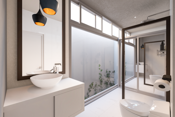 Diseño conceptual de ampliación a casa en serie para una persona mayor con discapacidad en un clima desértico.