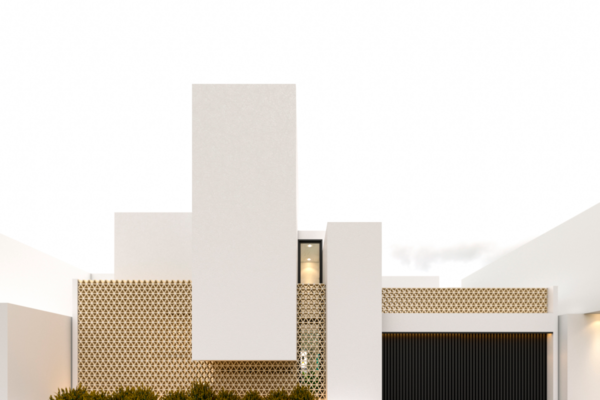 Diseño conceptual de casa con forma escultórica que aprovecha las vistas a las montañas.