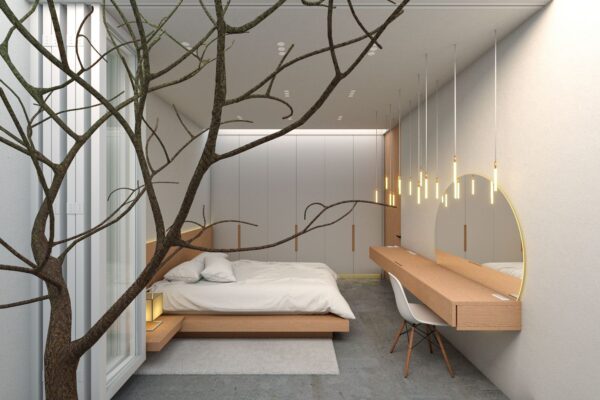 Diseño Conceptual de remodelación para habitación estilo minimalista japonés.