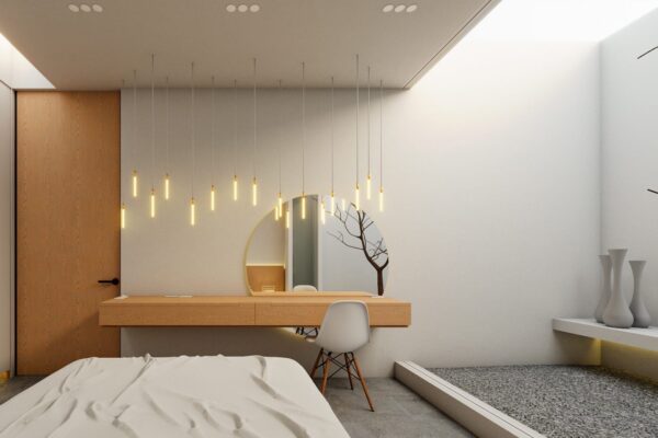 Diseño Conceptual de remodelación para habitación estilo minimalista japonés.